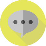 a grey speech bubble surrounded by a yellow circle