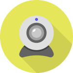 grey webcam inside yellow circle